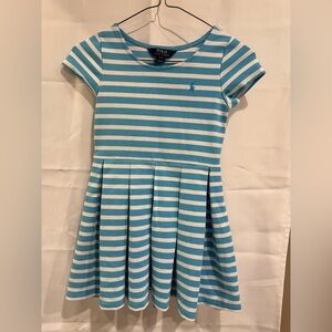 Polo by Ralph Lauren Girls Aqua and White Striped Dress Size S(7)